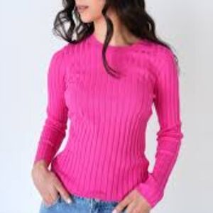Express Fuchsia Ribbed Long Sleeve Top